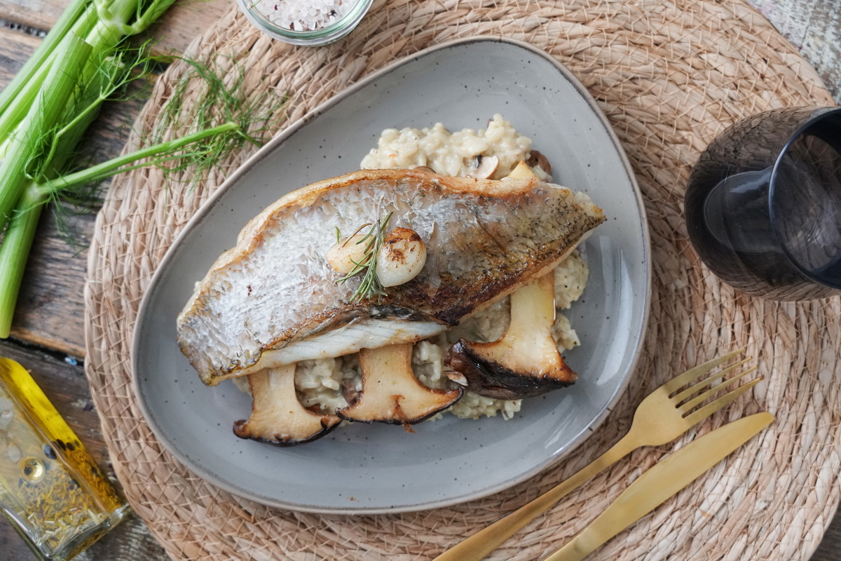Barramundi auf Pilzrisotto