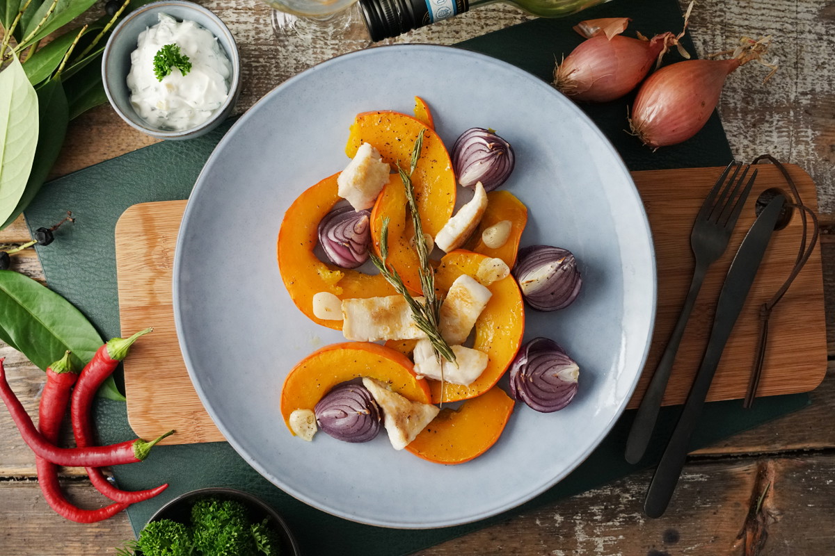 Ofenkürbis mit Viktoriabarschfilet